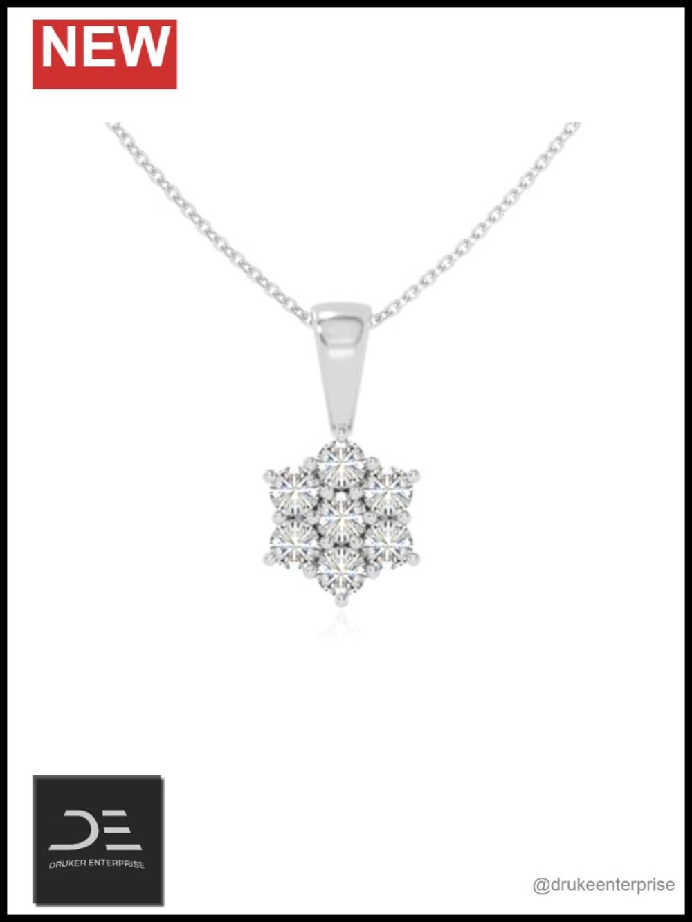 Moissanite Flower Pendant Necklace Sterling Silver